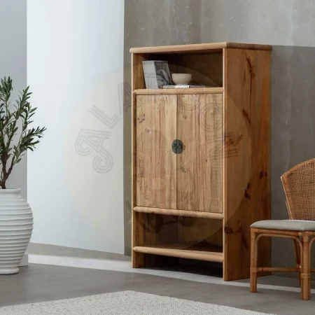Armario para salón en madera de pino reciclada acabado natural con patas 100x45x160cm - Ixia - 611313IX - foto-secundaria-9