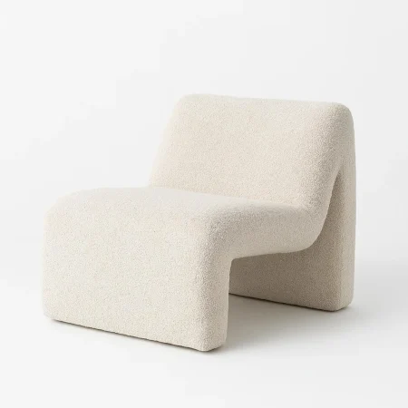 Sillón beige tapizado en tejido 100% poliéster 62x86x69cm - Ixia - 611319IX - foto-blanco