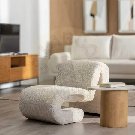 Sillón beige tapizado en tejido 100% poliéster con estructura de madera contrachapada 60x90x63cm - Ixia - 611320IX - foto-secundaria-10