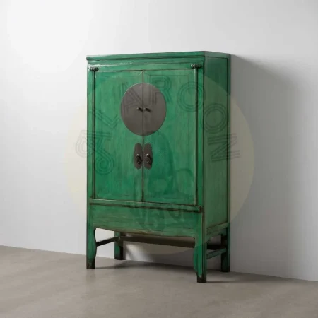 Armario verde en madera de pino reciclada y MDF con tiradores de cobre 108x48x175cm - Ixia - 611336IX - foto-secundaria-9