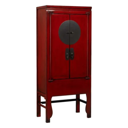 Armario rojo de madera de pino reciclada y MDF con cajones y tiradores de cobre 83.50x45x195cm - Ixia - 611343IX - foto-blanco