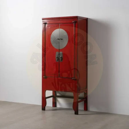 Armario rojo de madera de pino reciclada y MDF con cajones y tiradores de cobre 83.50x45x195cm - Ixia - 611343IX - foto-secundaria-9