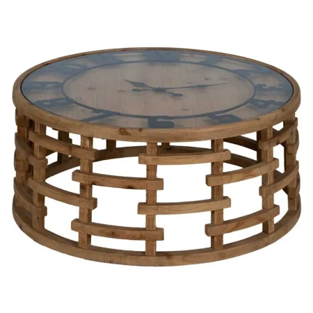 Mesa de centro reloj en DM y madera de abeto natural 80x80x36cm - Ixia - 611408IX - foto-blanco