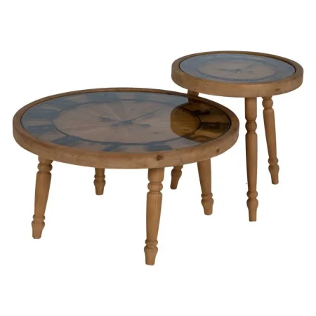 Mesa de centro reloj natural en DM y madera de abeto 80x80x41cm - Ixia - 611411IX - foto-blanco