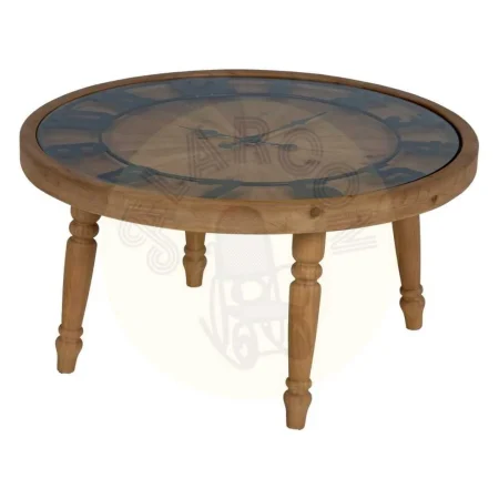 Mesa de centro reloj natural en DM y madera de abeto 80x80x41cm - Ixia - 611411IX - foto-secundaria-1