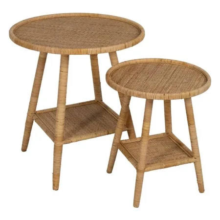 Mesa auxiliar en ratán natural para salón 45x45x56.50cm - Ixia - 611416IX - foto-blanco