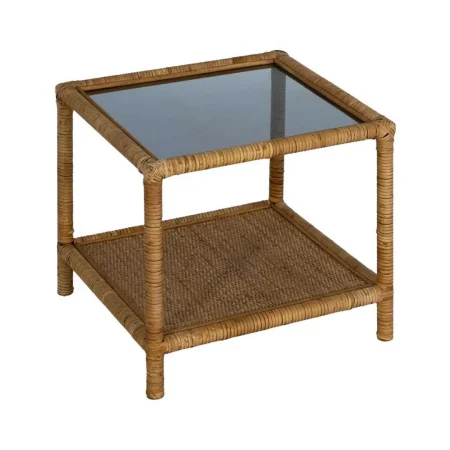 Mesa auxiliar natural de ratán y cristal 50x50x45cm - Ixia - 611418IX - foto-blanco