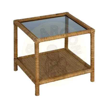 Mesa auxiliar natural de ratán y cristal 50x50x45cm - Ixia - 611418IX - foto-secundaria-1