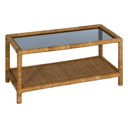 Mesa de centro ratán natural con tablero de cristal 90x40x42cm - Ixia - 611419IX - foto-blanco