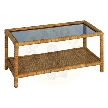 Mesa de centro ratán natural con tablero de cristal 90x40x42cm - Ixia - 611419IX - foto-secundaria-1