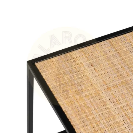 Juego de 3 mesas de centro en hierro cristal y ratán color natural y negro 97.50x34x35cm - Ixia - 611480IX - foto-secundaria-3