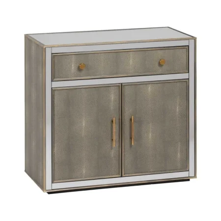 Mueble recibidor con espejo en DM y cristal con detalles en símil piel acabado gris plata 81x41x76.50cm - Ixia - 611486IX - foto-blanco