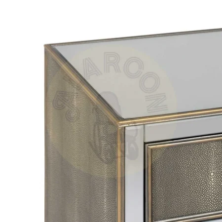 Mueble recibidor con espejo en DM y cristal con detalles en símil piel acabado gris plata 81x41x76.50cm - Ixia - 611486IX - foto-secundaria-2