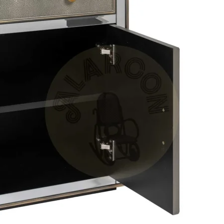 Mueble recibidor con espejo en DM y cristal con detalles en símil piel acabado gris plata 81x41x76.50cm - Ixia - 611486IX - foto-secundaria-4