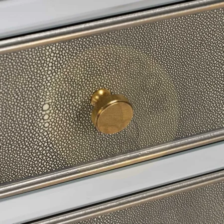 Mueble recibidor con espejo en DM y cristal con detalles en símil piel acabado gris plata 81x41x76.50cm - Ixia - 611486IX - foto-secundaria-5