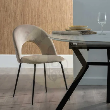 Silla beige tapizada en tejido con patas de hierro y asiento en DM 49x60x81cm - Ixia - 611789IX - foto-secundaria-12