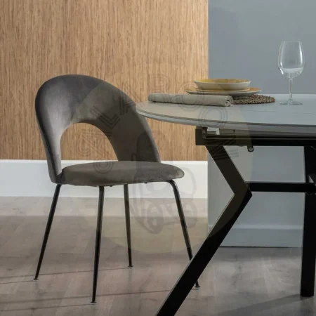 Silla tapizada en tejido poliéster taupe asiento en DM patas de hierro 49x60x81cm - Ixia - 611790IX - foto-secundaria-11
