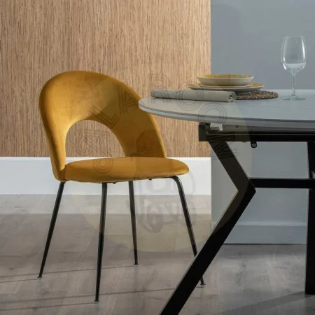 Silla ocre tapizada en tejido con asiento en DM y patas metálicas 49x60x81cm - Ixia - 611791IX - foto-secundaria-12