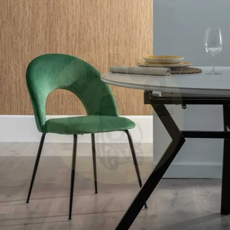 Silla tapizada verde en tejido con asiento en DM relleno de espuma y patas de metal 49x60x81cm - Ixia - 611792IX - foto-secundaria-12