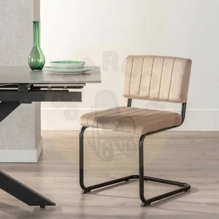 Silla beige tapizada en tejido con asiento en DM y patas metálicas 48x56x82cm - Ixia - 611795IX - foto-secundaria-10