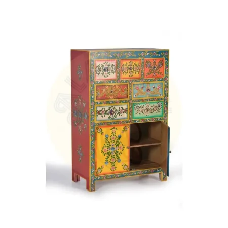 Cómoda Vesal de madera de mango 7 cajones 2 puertas acabado multicolor con detalles pintados a mano 80x40x122cm - Giner y Colomer - 6119GYC - foto-secundaria-2