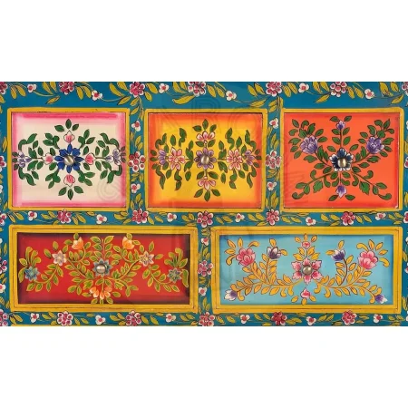 Cómoda Vesal de madera de mango 7 cajones 2 puertas acabado multicolor con detalles pintados a mano 80x40x122cm - Giner y Colomer - 6119GYC - foto-secundaria-3