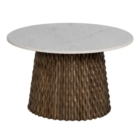 Mesa de centro blanco y marrón en mármol y madera de mango 80x80x49cm - Ixia - 612086IX - foto-blanco