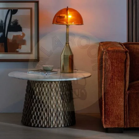 Mesa de centro blanco y marrón en mármol y madera de mango 80x80x49cm - Ixia - 612086IX - foto-secundaria-8