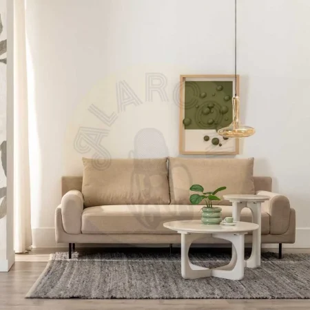Sofá 3 plazas en tejido taupe con estructura metálica y 2 cojines desenfundables 216x86x90cm - Ixia - 612097IX - foto-secundaria-11