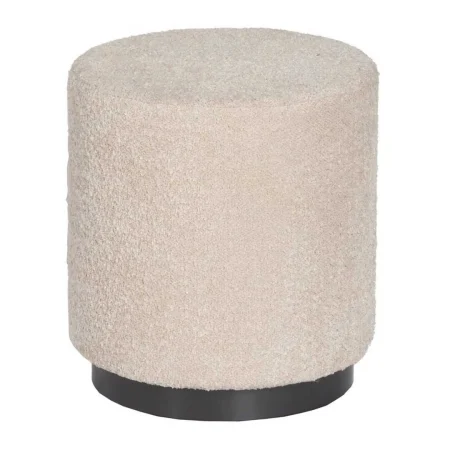 Puf beige tapizado en tejido con estructura metálica para salón 41x41x44cm - Ixia - 612102IX - foto-blanco