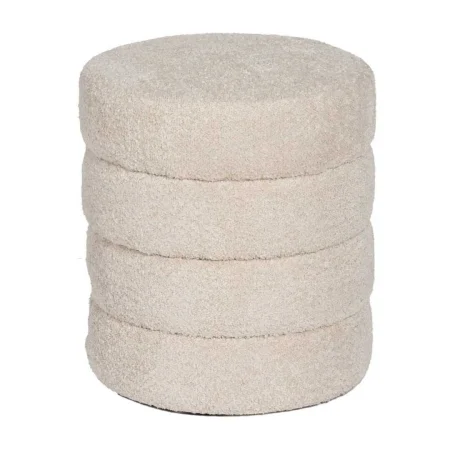 Puf beige tapizado en tejido poliéster con espuma y estructura en madera contrachapada 42x42x46cm - Ixia - 612104IX - foto-blanco