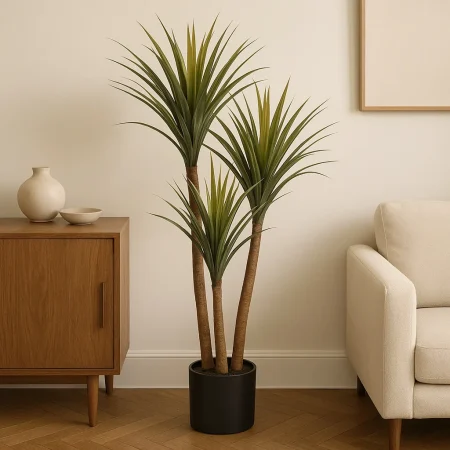 Planta drácena verde de goma con macetero de polipropileno 0x0x110cm - Ixia - 612204IX - foto-blanco