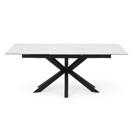 Mesa extensible blanco y negro con tablero cerámico imitación mármol y patas de metal 170x90x76cm - Ixia - 612347IX - foto-blanco