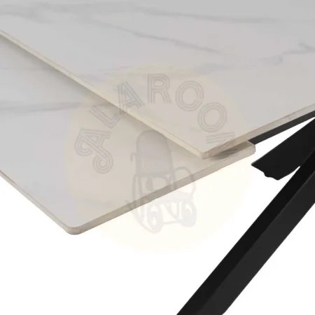 Mesa extensible blanco y negro con tablero cerámico imitación mármol y patas de metal 170x90x76cm - Ixia - 612347IX - foto-secundaria-3