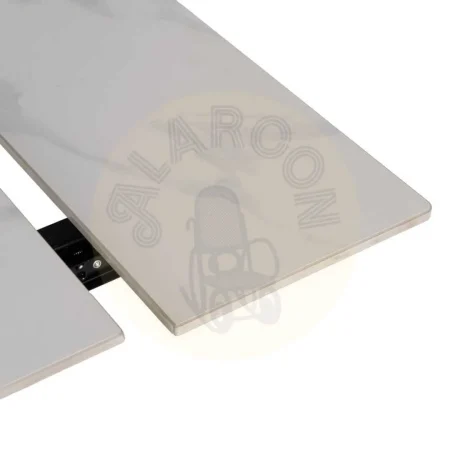 Mesa extensible blanco y negro con tablero cerámico imitación mármol y patas de metal 170x90x76cm - Ixia - 612347IX - foto-secundaria-4