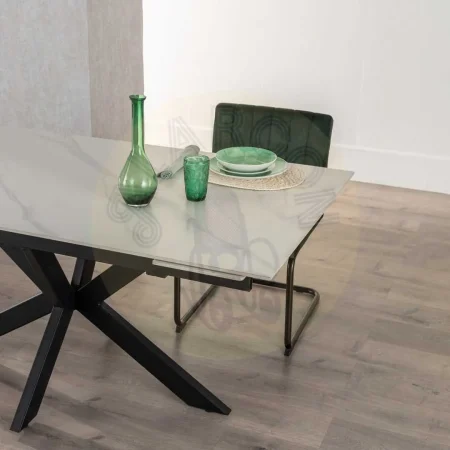 Mesa extensible blanco y negro con tablero cerámico imitación mármol y patas de metal 170x90x76cm - Ixia - 612347IX - foto-secundaria-9
