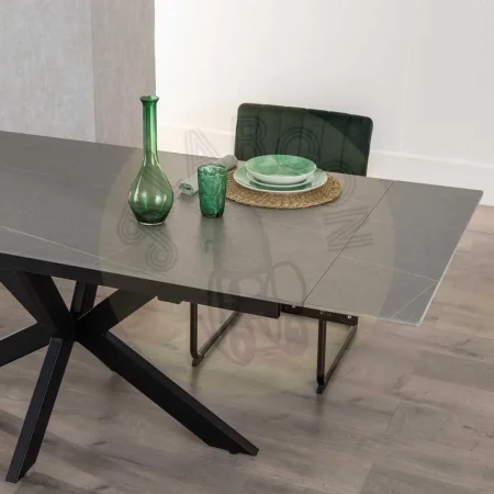 Mesa extensible gris y negro con patas de metal y tablero cerámico imitación mármol 170x90x76cm - Ixia - 612348IX - foto-secundaria-10