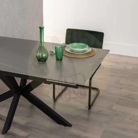Mesa extensible gris y negro con patas de metal y tablero cerámico imitación mármol 170x90x76cm - Ixia - 612348IX - foto-secundaria-9