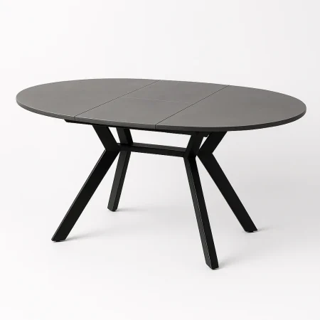 Mesa extensible gris y negro con sobre cerámico efecto mármol y patas metálicas 120x120x75cm - Ixia - 612350IX - foto-blanco