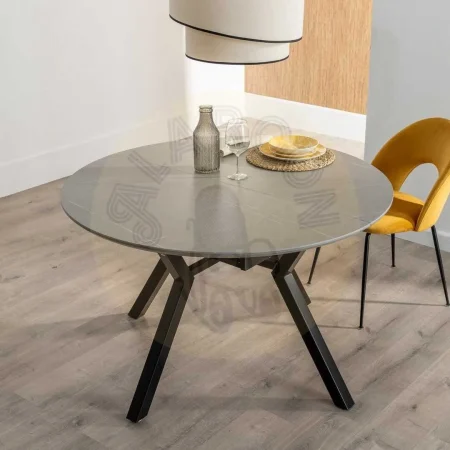 Mesa extensible gris y negro con sobre cerámico efecto mármol y patas metálicas 120x120x75cm - Ixia - 612350IX - foto-secundaria-12