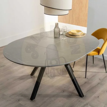 Mesa extensible gris y negro con sobre cerámico efecto mármol y patas metálicas 120x120x75cm - Ixia - 612350IX - foto-secundaria-13