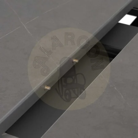 Mesa extensible gris y negro con sobre cerámico efecto mármol y patas metálicas 120x120x75cm - Ixia - 612350IX - foto-secundaria-4