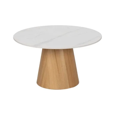 Mesa centro blanco y natural con patas de metal y sobre cerámico efecto mármol 80x80x45cm - Ixia - 612353IX - foto-blanco