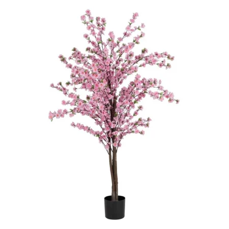 Árbol melocotonero rosa tronco de madera pétalos de tejido y macetero de PVC relleno de cemento 0x0x180cm - Ixia - 612426IX - foto-blanco