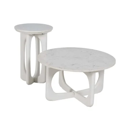 Mesa de centro blanca en mármol y madera 75x75x40cm - Ixia - 612438IX - foto-blanco