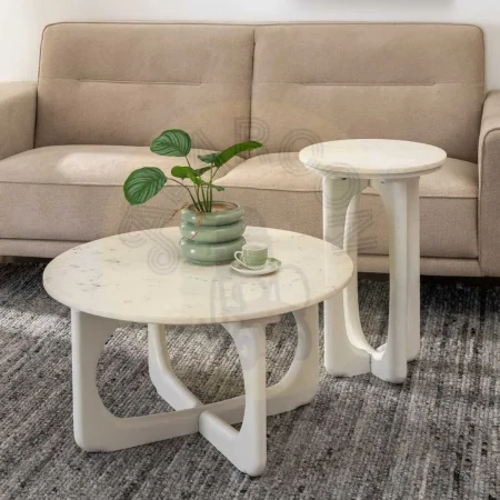 Mesa de centro blanca en mármol y madera 75x75x40cm - Ixia - 612438IX - foto-secundaria-8