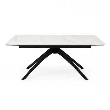 Mesa extensible Marmolada cerámica imitación mármol y cristal con estructura de hierro beige y negro 180x90x76cm - Ixia - 612538IX - foto-blanco