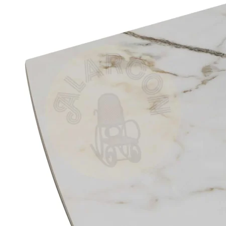 Mesa extensible Marmolada cerámica imitación mármol y cristal con estructura de hierro beige y negro 180x90x76cm - Ixia - 612538IX - foto-secundaria-1