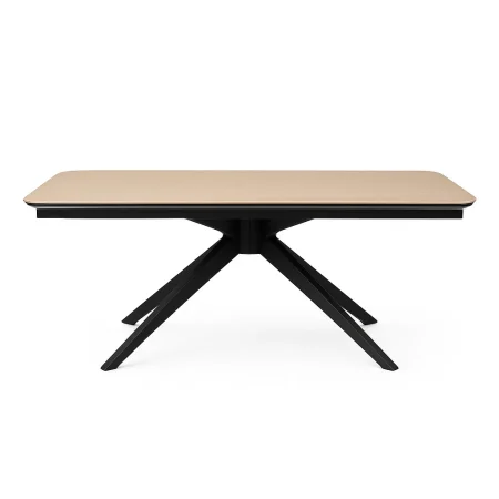 Mesa extensible con tapa de cerámica y cristal sobre estructura de hierro acabado natural y negro 180x90x76cm - Ixia - 612540IX - foto-blanco