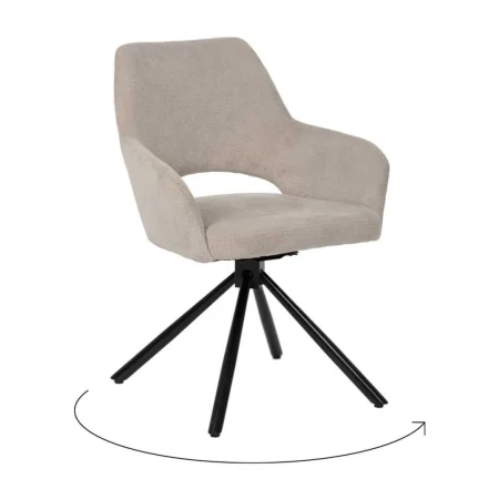 Silla giratoria 180 grados beige tapizada en tejido poliéster con patas metálicas 59.50x62x83.50cm - Ixia - 612547IX - foto-blanco